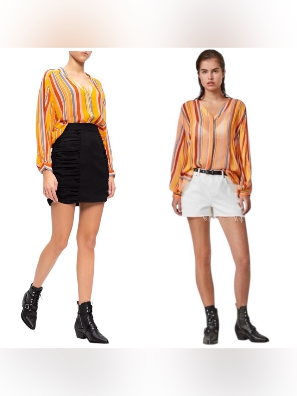 Allsaints Adra Multicolor Striped Button Up Sheer Blouse Women